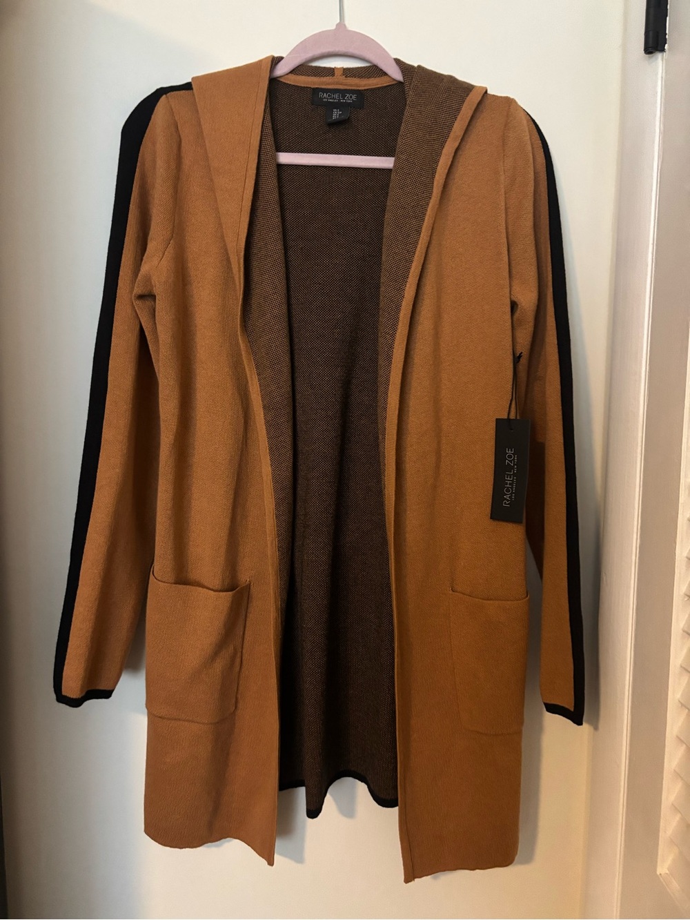 RACHEL ZOE Camel Hooded Open-Front Knit Cardigan